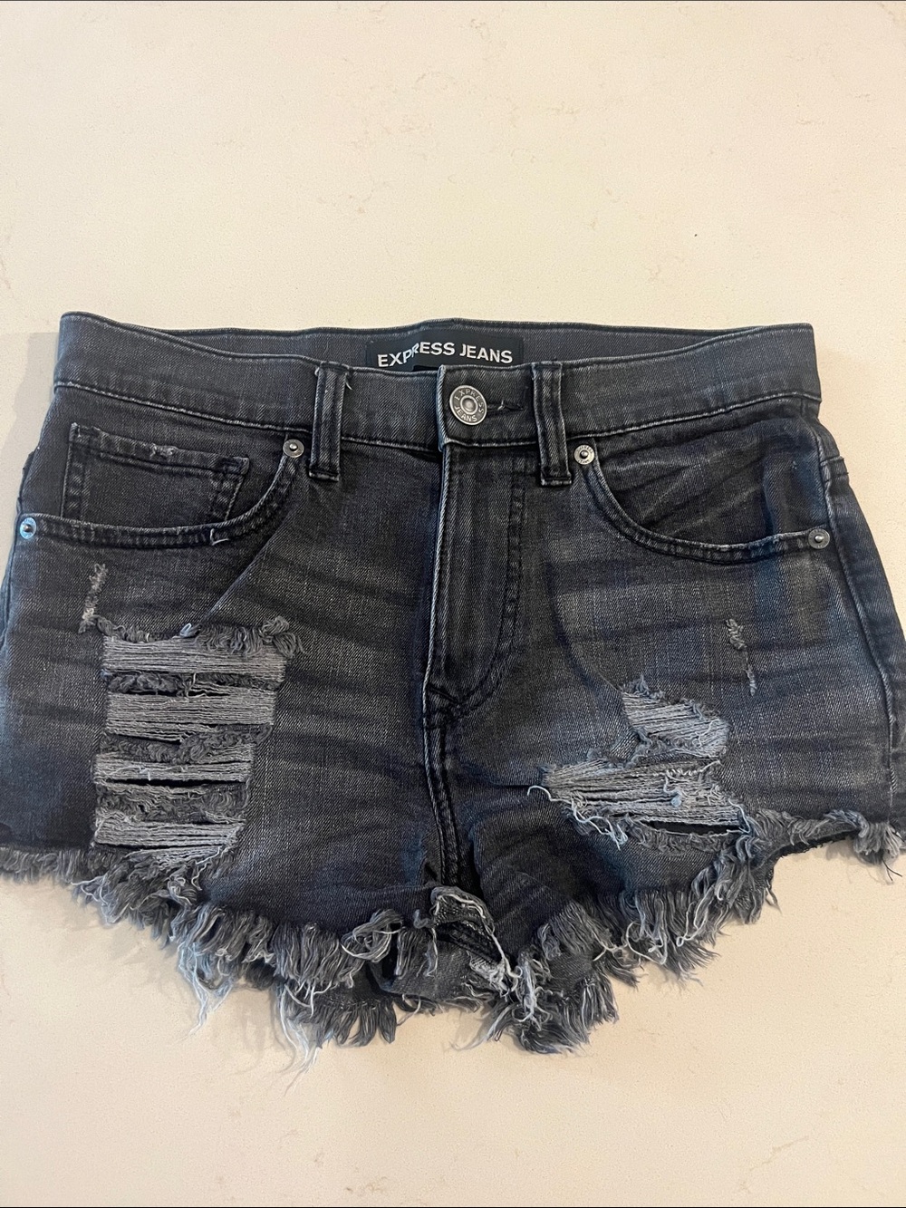 Express Black Distressed Denim Jean Shorts